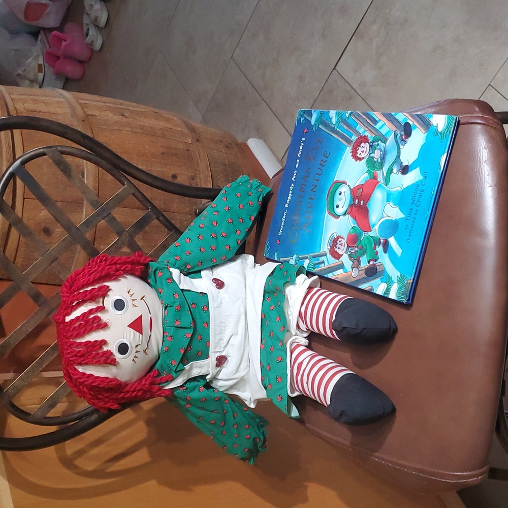 Bundle Raggedy Ann & Andy Doll 24" Snowden 1998 Christmas+ Christmas Eve Book 2